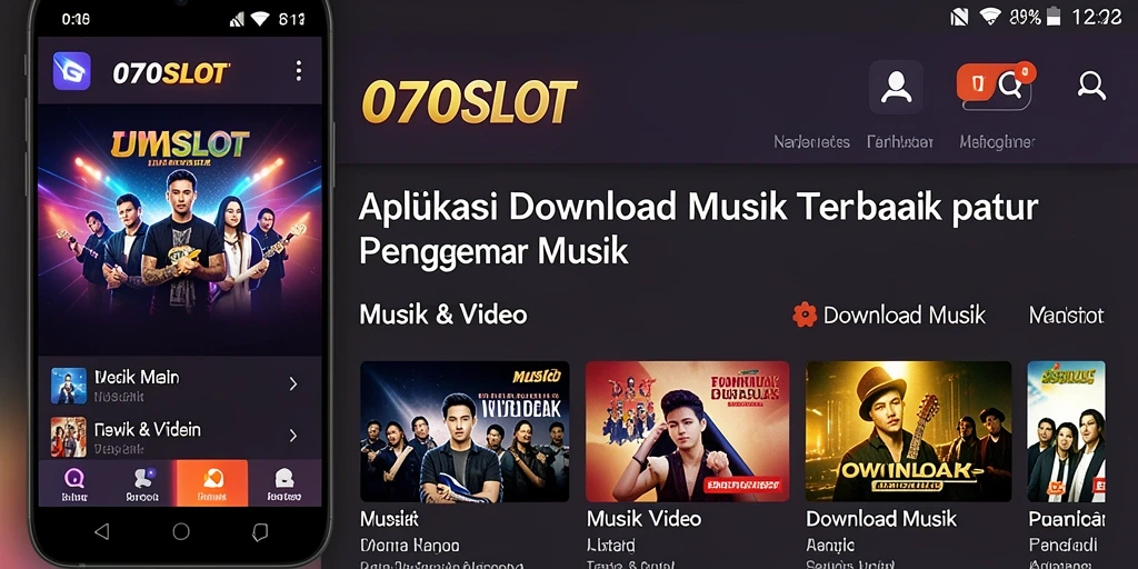 Antarmuka aplikasi 070SLOT dengan fitur Download Musik yang menarik.