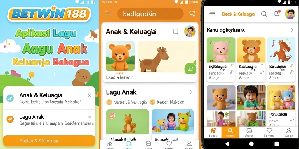 Antarmuka menyenangkan BETWIN188 dengan pilihan lagu anak yang berwarna-warni.