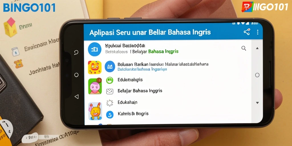 Tampilan antarmuka aplikasi BINGO101 untuk Belajar Bahasa Inggris.