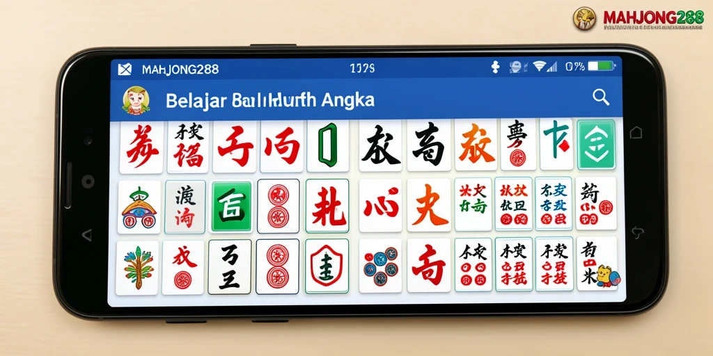 Tampilan antarmuka interaktif aplikasi Belajar Huruf Angka MAHJONG288.