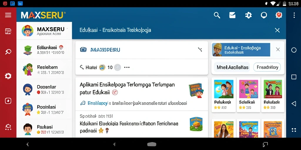 Antarmuka aplikasi MAXSERU yang menampilkan fungsi Ensiklopedia.