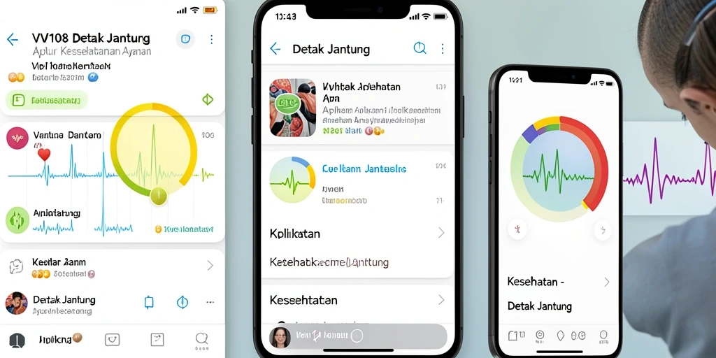 Tampilan utama VW108 menunjukkan grafik dan statistik detak jantung.